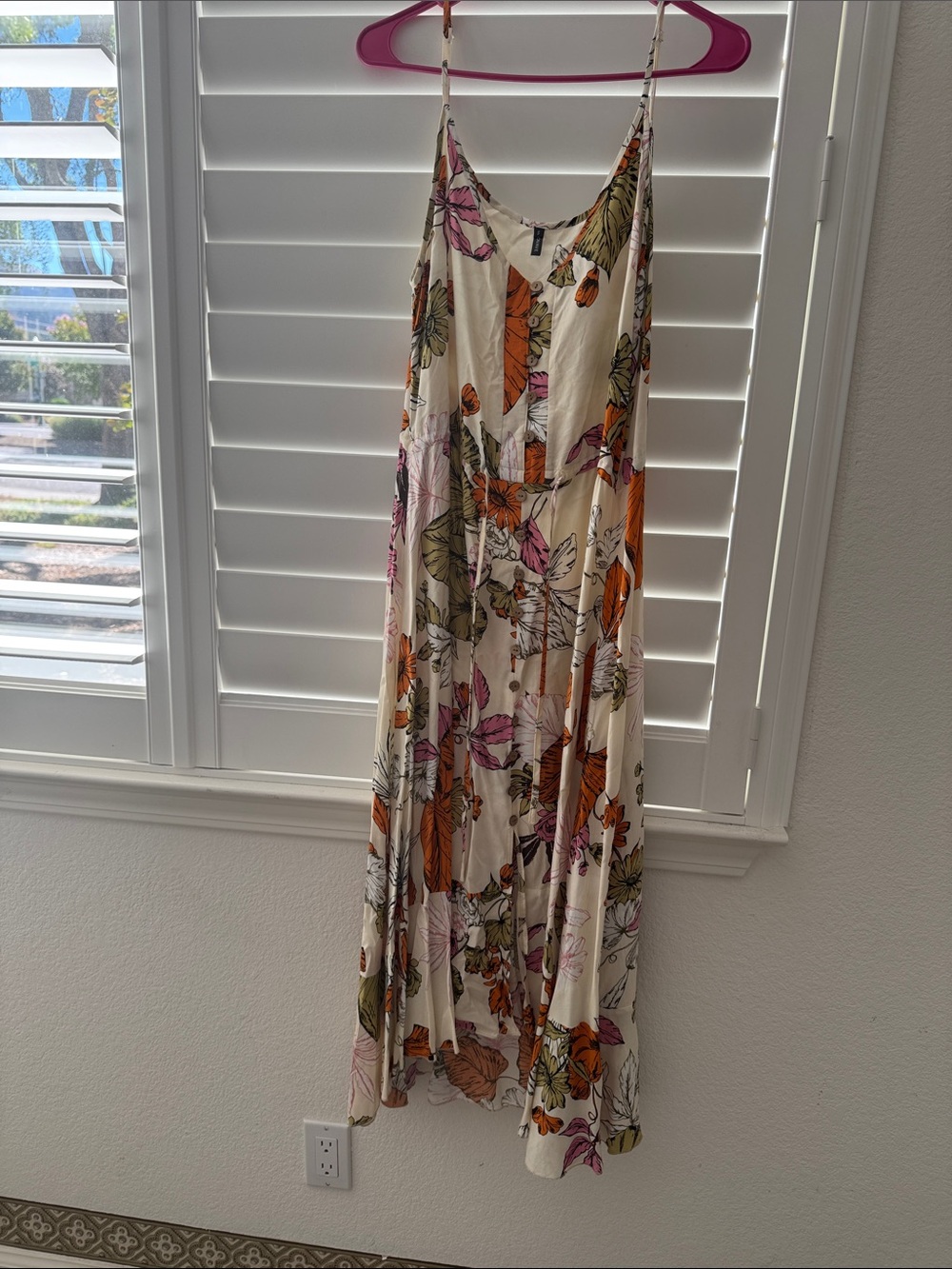 Lightweight Floral Maxi Dress in Cream with Orange & Pink